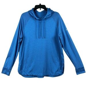 Ascend Womens Long Sleeve Mock Neck Pullover Size Large Blue Striped Thumbholes‎